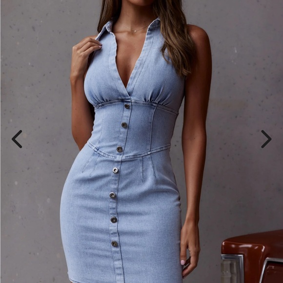 Selfie Leslie Denim Dress - South Beach Faux Placket Collared Denim Dress nwot - Picture 1 of 7
